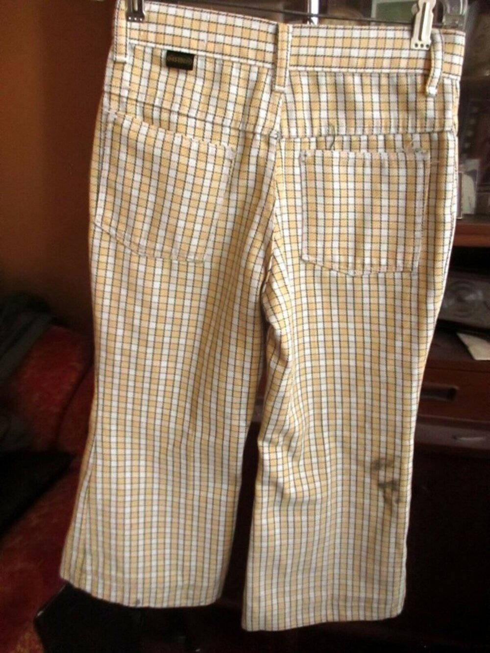 26x19 Vintage 1970's Boys Girls Jeans YELLOW PLAID BELLBOTTOM FLARE DENIM HIPPY